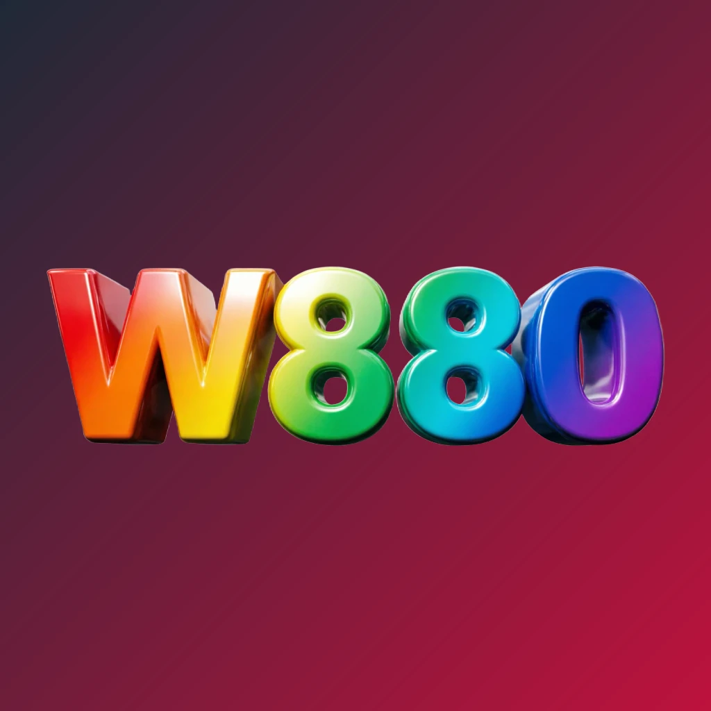 3D logo of W880 with oversized bold font in colorful rainbow gradient and glossy plastic texture, featuring strong shadows and highlights on a transparent background, designed as a horizontal rectangular wordmark for website header